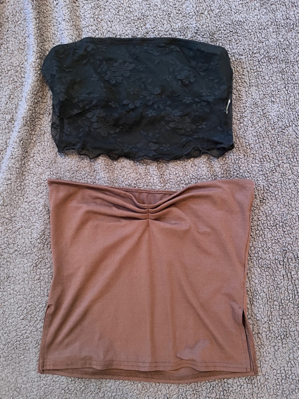 Bundle 2 Strapless Tube Tops — Black Lace & Brown Knit